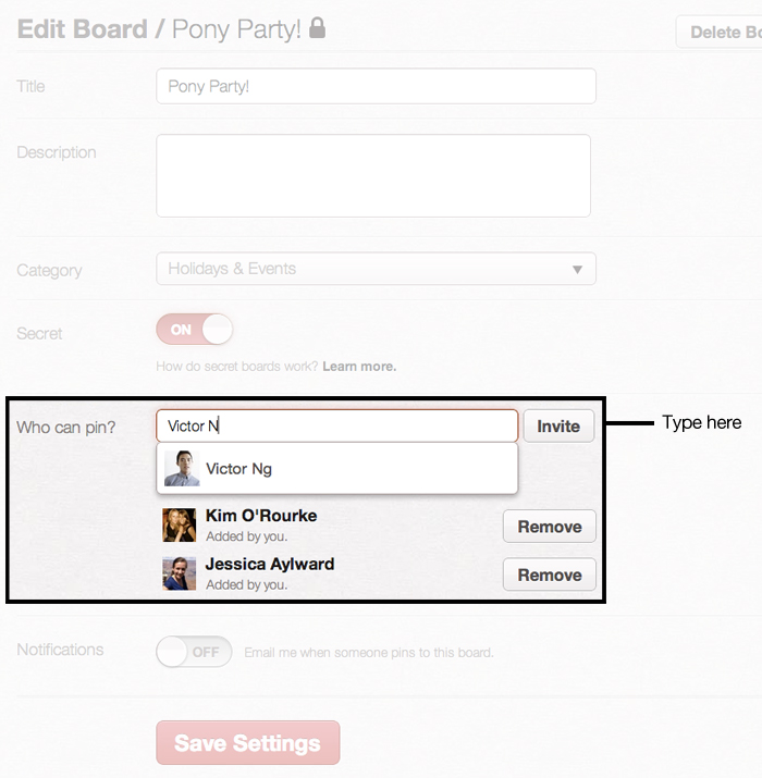 Adding Contributors to you Secret Board on Pinterest