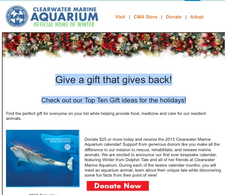 Non Profit fundraising example from Clearwater Marine Aquarium 