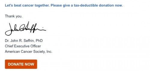 Non Profit Fundraising Example from the American Cancer Society