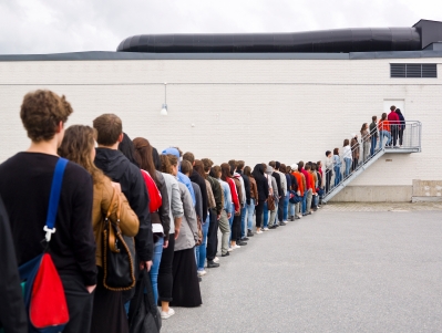 Long line of customers