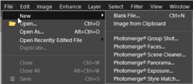 photoshop elements, new file