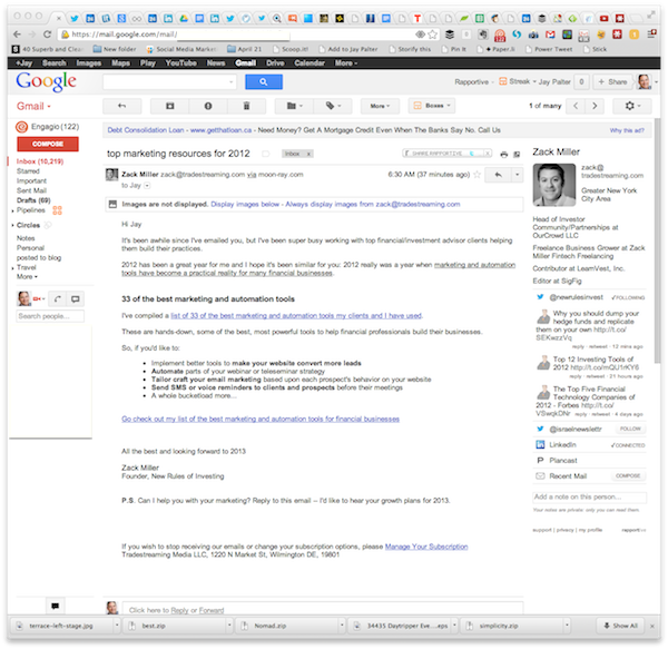 Gmail works even better with the Rapportive add-on