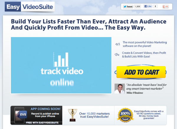 Easy Video Suite is an all in one video solution for recording, editing, publishing and tracking your online videos.