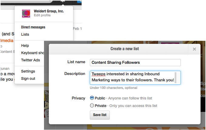 Creating A New Twitter List