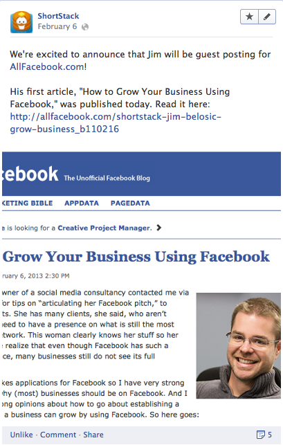 Jim Belosic guest writer for allfacebook