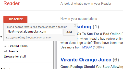 Subscribing to RSS with Google Reader