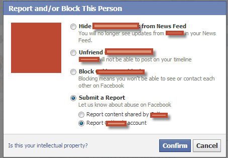 facebook report a profile