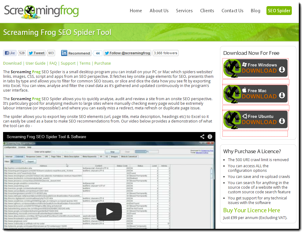 Screaming Frog SEO Spider Tool