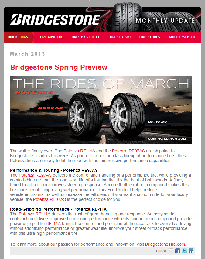 bridgestone email v2 4 Ways Marketers Can Integrate Email and Social Marketing