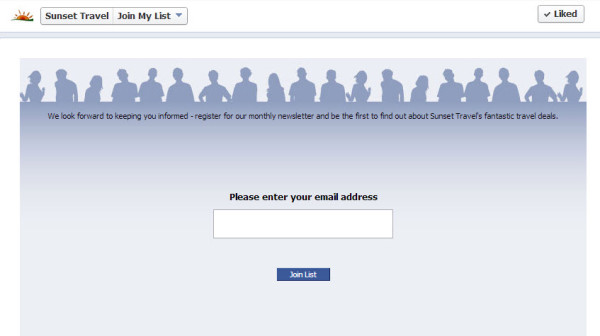 Facebook app signup form