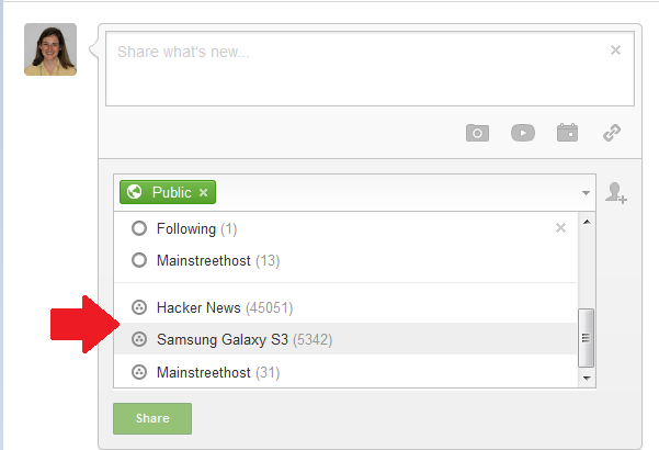 Google Plus Samsung Galaxy Share
