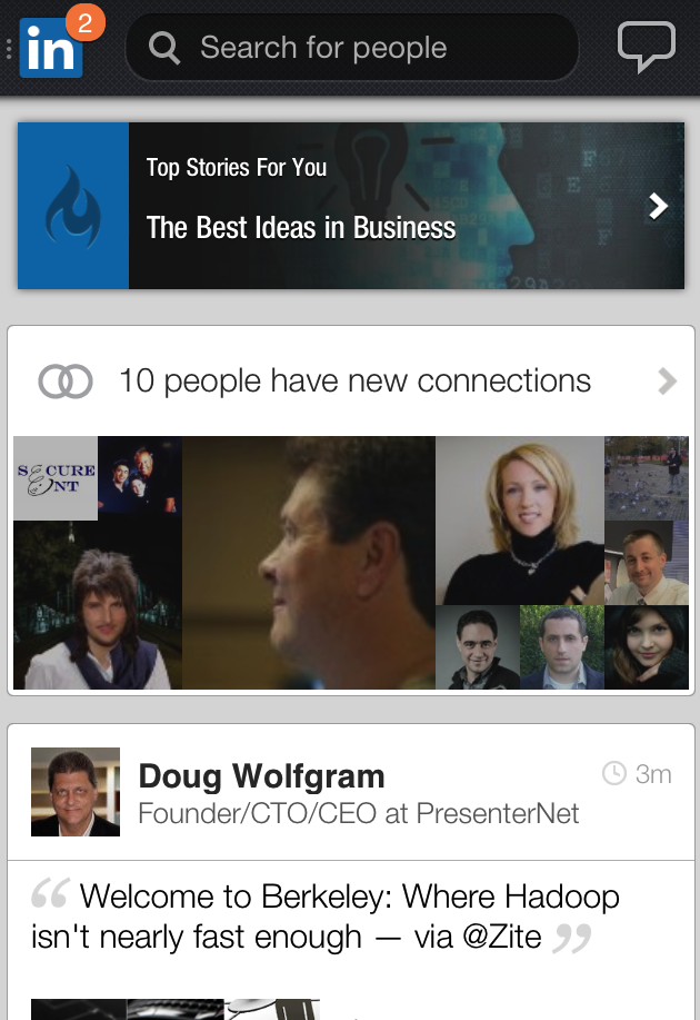 New LinkedIn Mobile Phone App Home Screen
