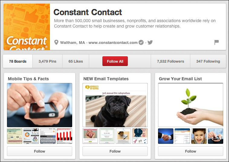 Constant Contact's Pinterest B2B Account