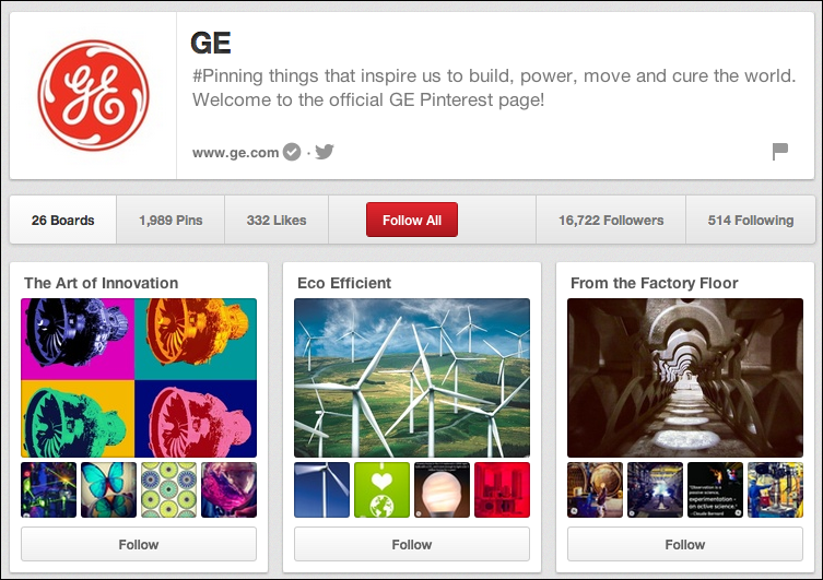 GE's Pinterest B2B Account