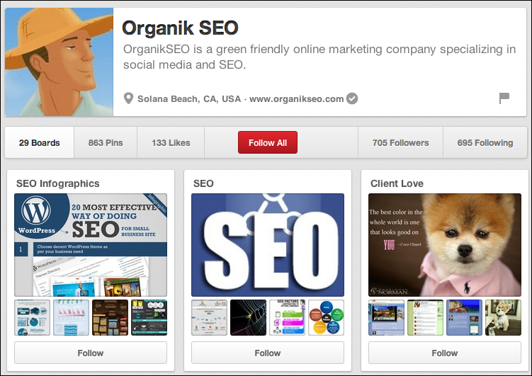 Organik SEO's Pinterest B2B Account