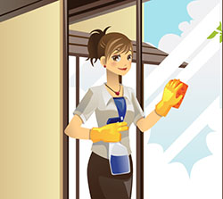 A vector illustration of a woman cleaning windows