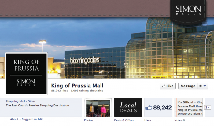 King of Prussia Mall Facebook Page