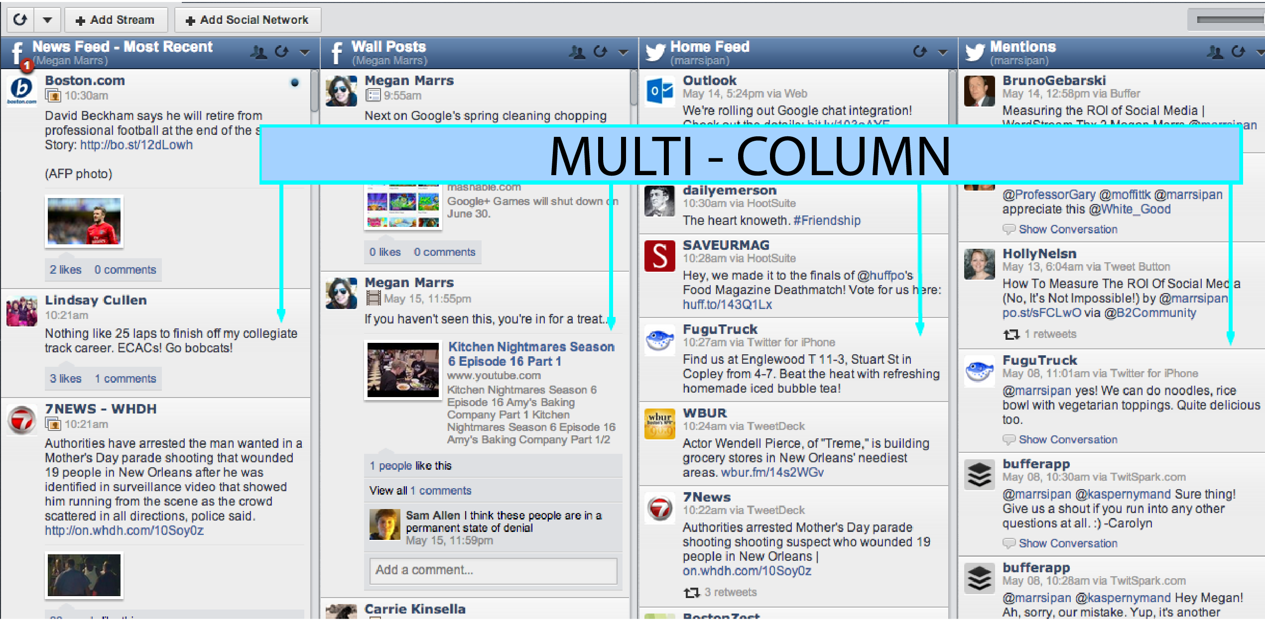 HootSuite multi-columned design