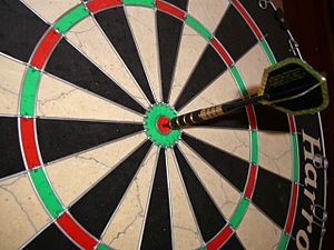 English: Bullseye on a standard Harrows Bristl...