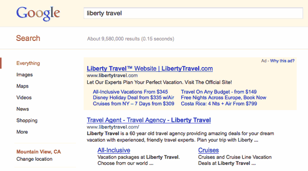 Google Ad Sitelinks Example