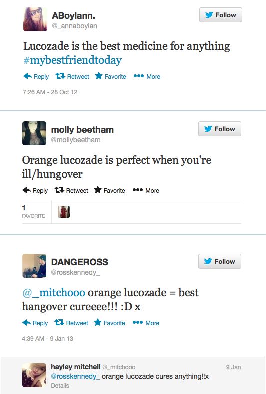 Lucozade Tweets around impact of advertising sports drink