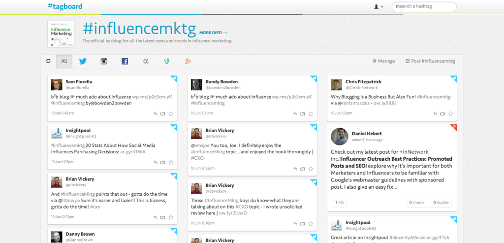 Tagboard influence marketing