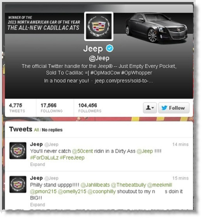 Jeep Twitter account hijacked