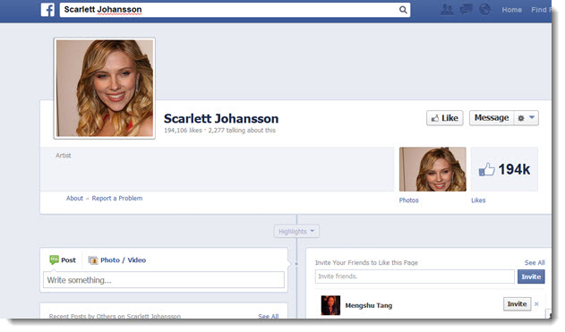 Scarlett Johannson Facebook page