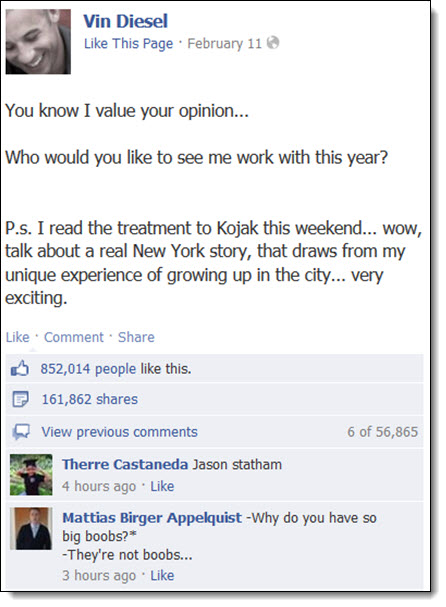 Vin Diesel Facebook