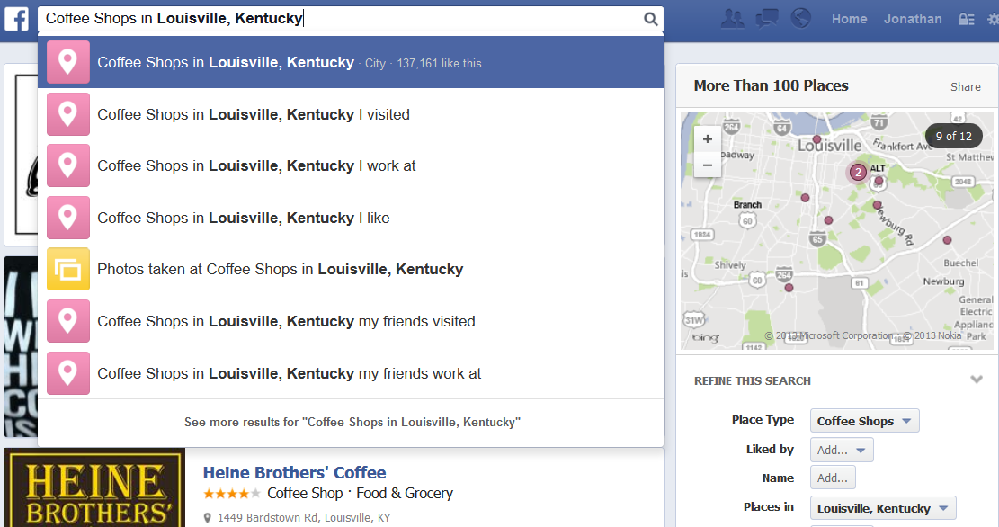 coffee shops graph search
