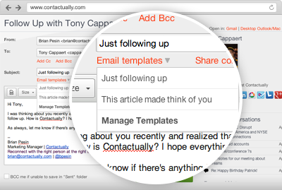 Email template feature from Contactually