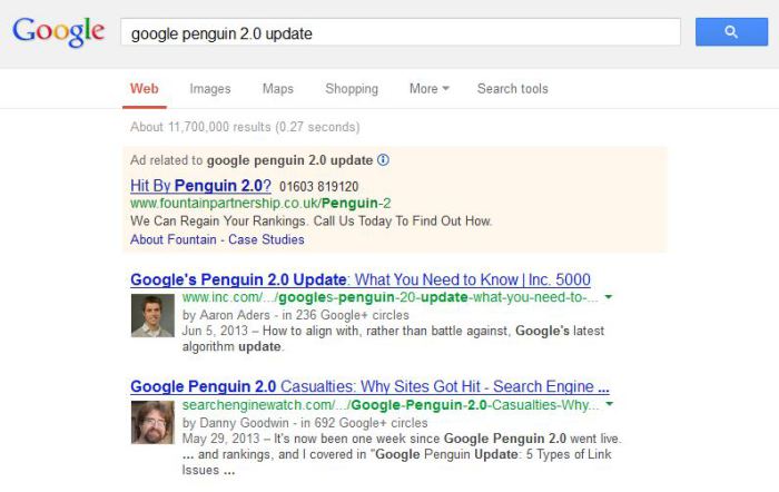 google penguin update screen grab