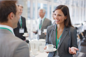 colleagues discuss tips on networking