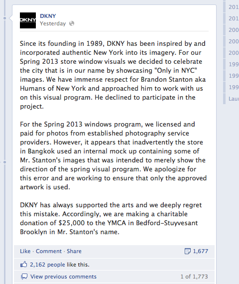 DKNY Facebook post response