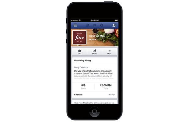 Facebook mobile TV listings