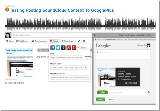 Posting SoundCloud podcasts to your Google Plus profile on the SoundCloud website