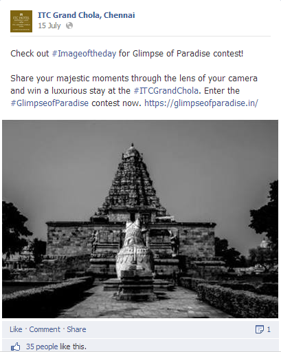 ITC Grand Chola Luxary Hotel Facebook contest