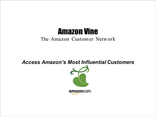 Sales deck from Amazon promoting Vine program 1