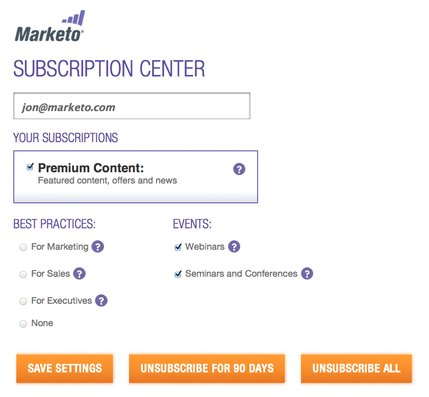 Marketo subscription center