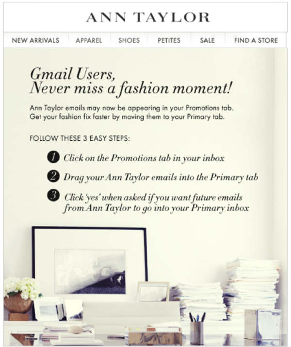 ann taylor message to gmail users