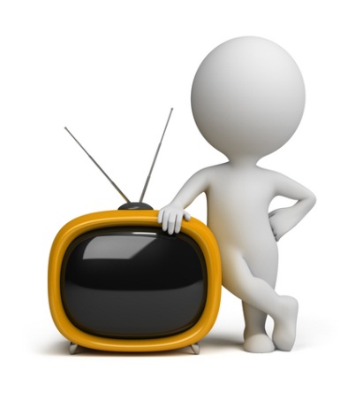 Man with TV advertising