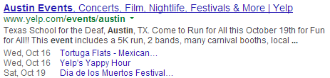 Semantic Markup for Events SERP Sample