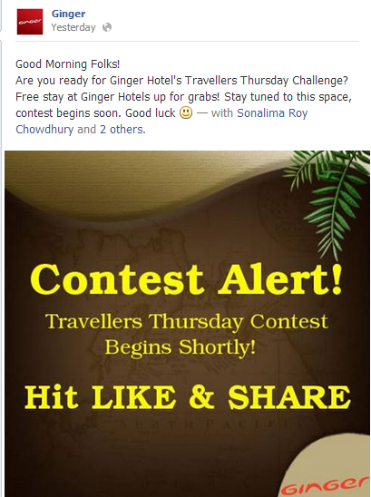 Ginger Hotel Contest Facebook Post