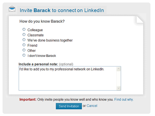 LinkedIn - Invite Barack