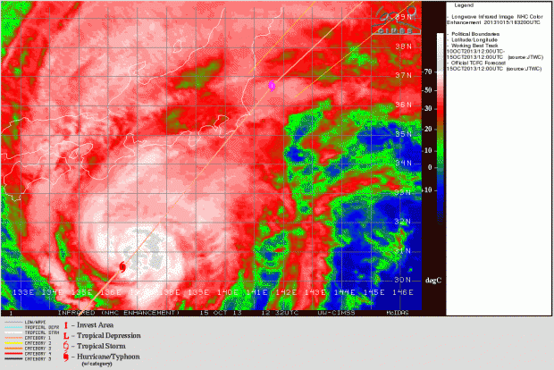Typhoon Wipha bears down on Japan in this animated loop of false color satellite images. (Animation: CIMSS)