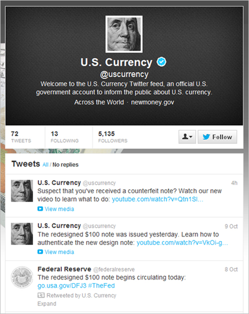 US Currency Twitter account