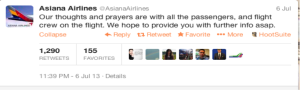 Asiana First tweet