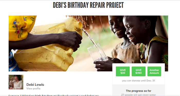 charitywater campaign page