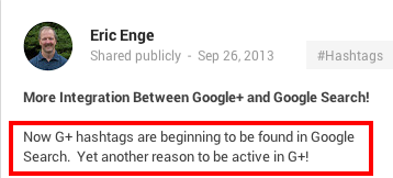 Eric Enge on Google Plus Hashtags in Search