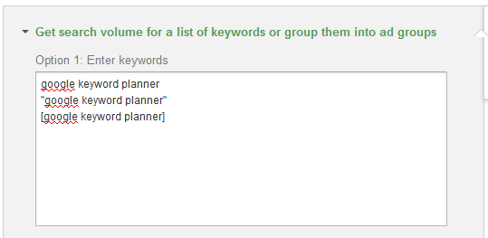 Keyword Planner Match Type Data